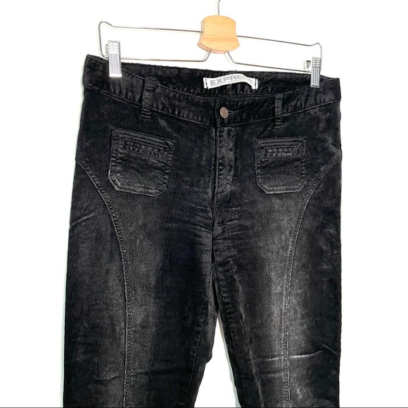 Express | Black Velvet Corduroy Y2K Front and Back Seam Flare Pants - Picture 3 of 7